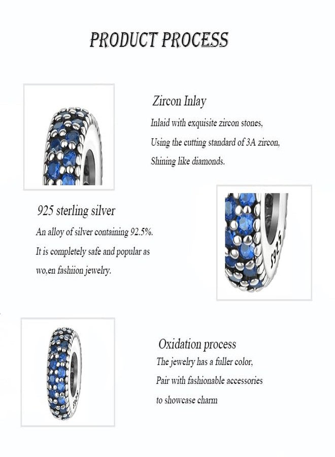 ARTCHARM 2pc Clip Spacer Charm Bracelets for Women 925 Sterling Silver Blue White Crystal Spacer Stopper Charm Bead for Bracelet (Dark Blue) - Image 4